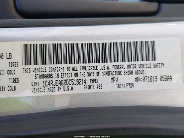 Aukcja sprzedaży 2013 Jeep Grand Cherokee Laredo, vin: 1C4RJEAG2DC519214, numer aukcji: 45986137