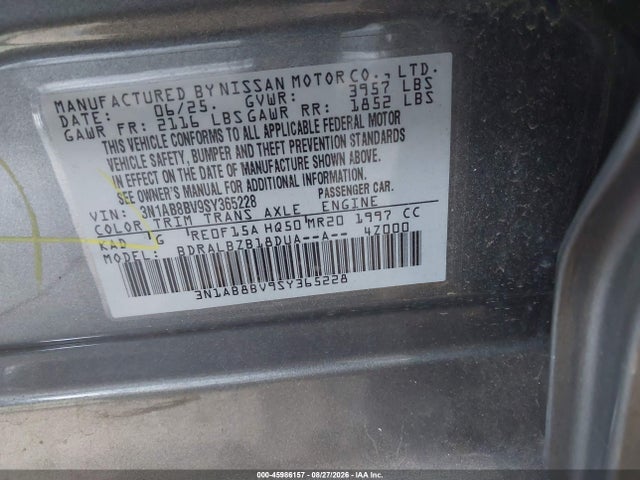 Aukcja sprzedaży 2025 Nissan Sentra S, vin: 3N1AB8BV9SY365228, numer aukcji: 45986157