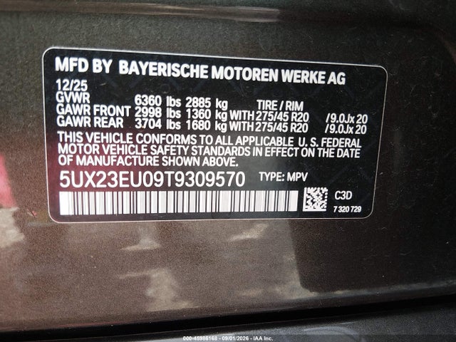 45986168 :رقم المزاد ، 5UX23EU09T9309570 vin ، 2026 Bmw X5 Xdrive40i مزاد بيع