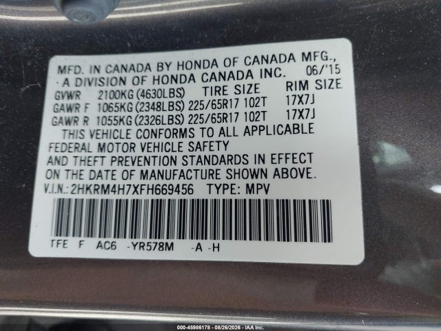 Honda Cr-v Ex-l 2015 2HKRM4H7XFH669456 Image 9