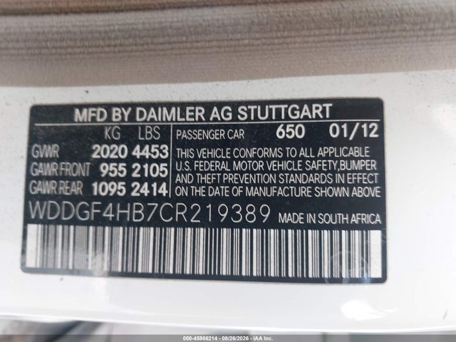 Продаж на аукціоні авто 2012 Mercedes-benz C 250 Sport, vin: WDDGF4HB7CR219389, номер лоту: 45986214