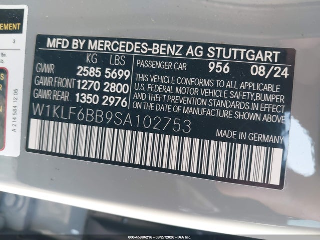 Aukcja sprzedaży 2025 Mercedes-benz E 450 4matic, vin: W1KLF6BB9SA102753, numer aukcji: 45986216
