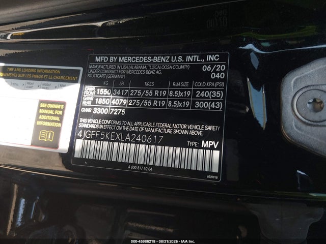 Продаж на аукціоні авто 2020 Mercedes-benz Gls 450 4matic, vin: 4JGFF5KEXLA240617, номер лоту: 45986218