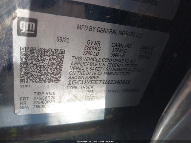 45986222 :رقم المزاد ، 1GCUYEET1MZ340916 vin ، 2021 Chevrolet Silverado 1500 4wd  Short Bed Rst مزاد بيع