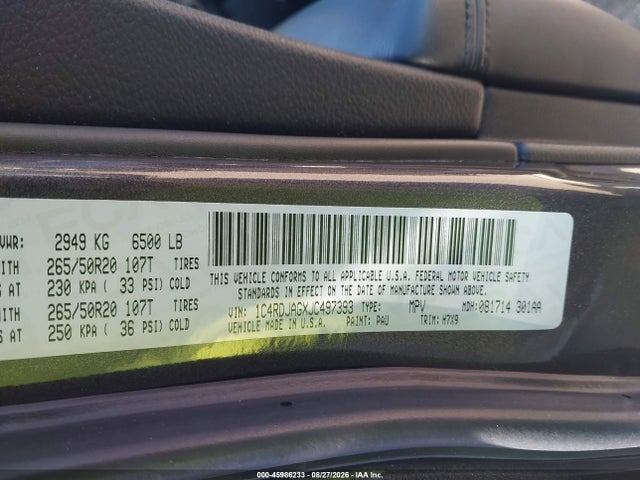 Продажа на аукционе авто 2018 Dodge Durango Sxt Awd, vin: 1C4RDJAGXJC497393, номер лота: 45986233