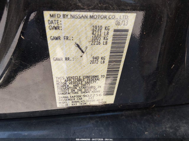 2013 Nissan Altima 2.5 Sl მანქანა იყიდება აუქციონზე, vin: 1N4AL3AP3DC902256, აუქციონის ნომერი: 45986250