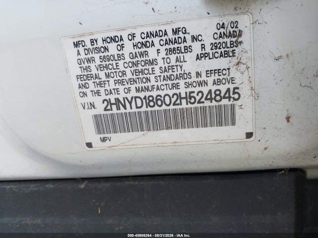 Продаж на аукціоні авто 2002 Acura Mdx, vin: 2HNYD18602H524845, номер лоту: 45986264