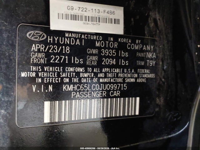Продаж на аукціоні авто 2018 Hyundai Ioniq Hybrid Blue, vin: KMHC65LC0JU099715, номер лоту: 45986266