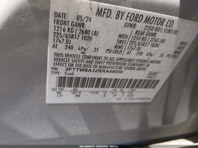 Aukcja sprzedaży 2024 Ford Maverick Xl, vin: 3FTTW8A32RRA88906, numer aukcji: 45986270