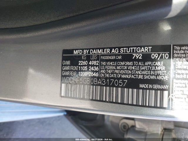 Aukcja sprzedaży 2011 Mercedes-benz E 350, vin: WDDHF5GB0BA317057, numer aukcji: 45986298
