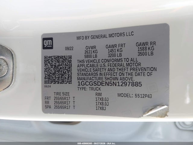 Продаж на аукціоні авто 2022 Chevrolet Colorado 2wd  Short Box Z71, vin: 1GCGSDEN5N1297885, номер лоту: 45986380