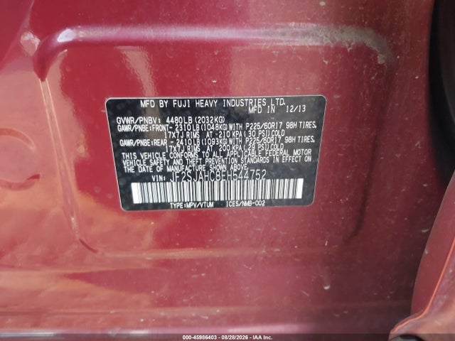 Продажа на аукционе авто 2014 Subaru Forester 2.5i Limited, vin: JF2SJAHC8EH544752, номер лота: 45986403