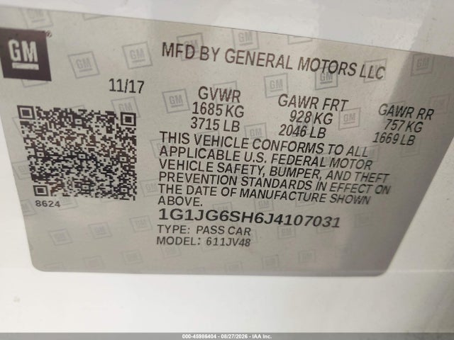 Продаж на аукціоні авто 2018 Chevrolet Sonic Lt Auto, vin: 1G1JG6SH6J4107031, номер лоту: 45986404