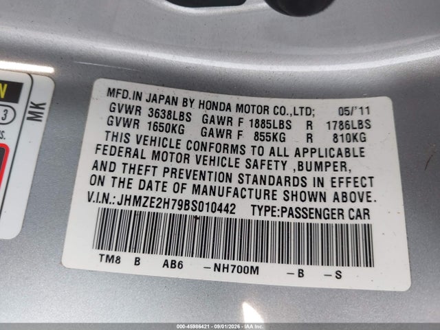 Продажа на аукционе авто 2011 Honda Insight Ex, vin: JHMZE2H79BS010442, номер лота: 45986421