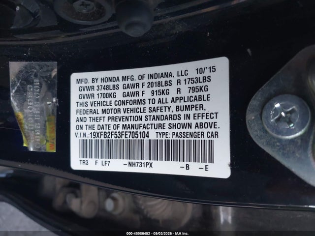 Honda Civic Lx 2015 19XFB2F53FE705104 Image 9