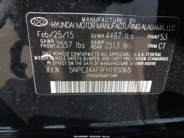 Aukcja sprzedaży 2015 Hyundai Sonata Sport, vin: 5NPE34AF9FH195065, numer aukcji: 45986460