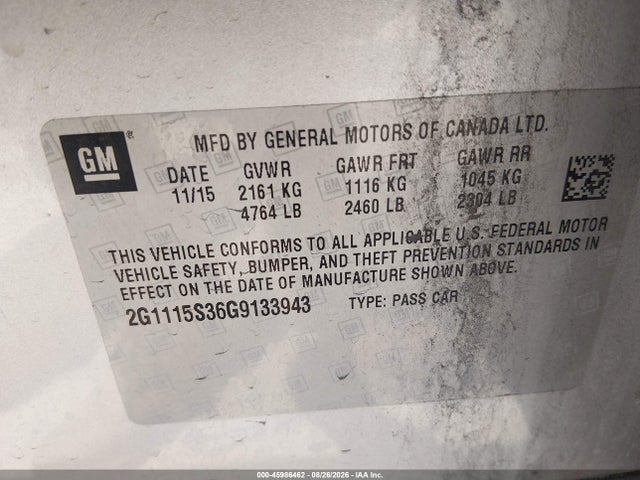 Продаж на аукціоні авто 2016 Chevrolet Impala 2lt, vin: 2G1115S36G9133943, номер лоту: 45986462