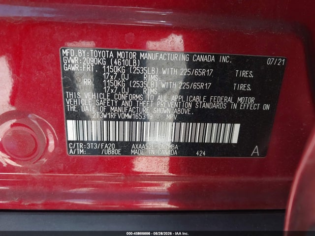 Toyota Rav4 Xle 2021 2T3W1RFV0MW165319 Image 9