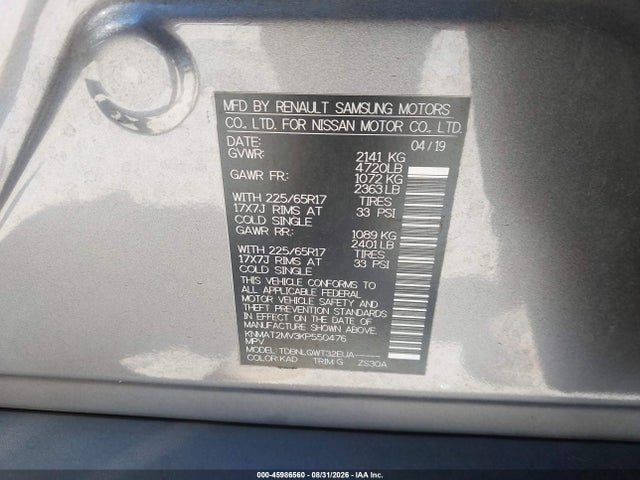 Nissan ROGUE SV 2019 KNMAT2MV3KP550476 Image 9