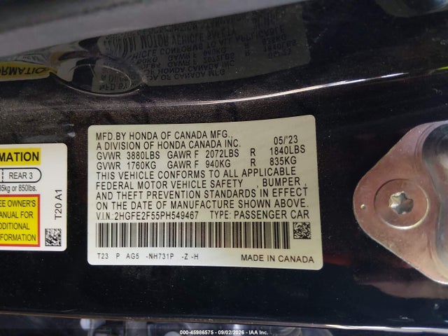Honda Civic Sport 2023 2HGFE2F55PH549467 Image 9