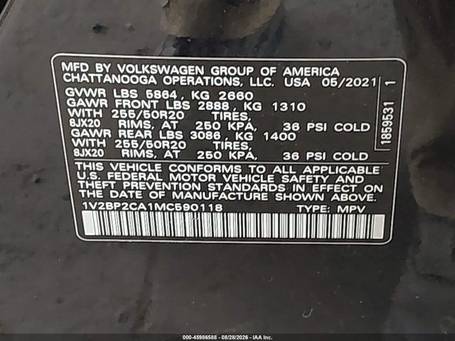 Volkswagen Atlas 2.0t Sel 2021 1V2BP2CA1MC590118 Image 9
