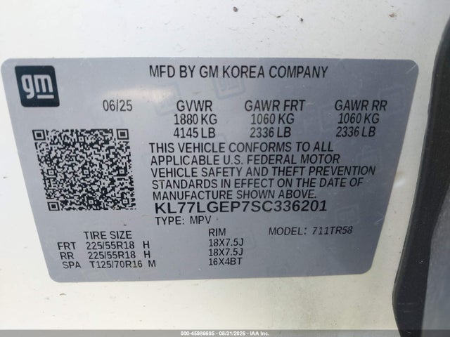 Aukcja sprzedaży 2025 Chevrolet Trax Fwd 1rs, vin: KL77LGEP7SC336201, numer aukcji: 45986605