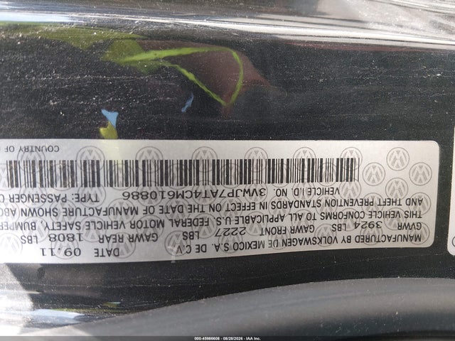 2012 Volkswagen Beetle 2.5l მანქანა იყიდება აუქციონზე, vin: 3VWJP7AT4CM610886, აუქციონის ნომერი: 45986608