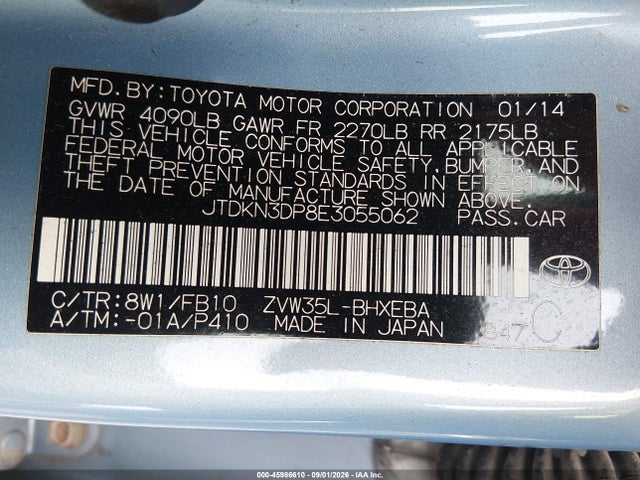 Aukcja sprzedaży 2014 Toyota Prius Plug-in, vin: JTDKN3DP8E3055062, numer aukcji: 45986610
