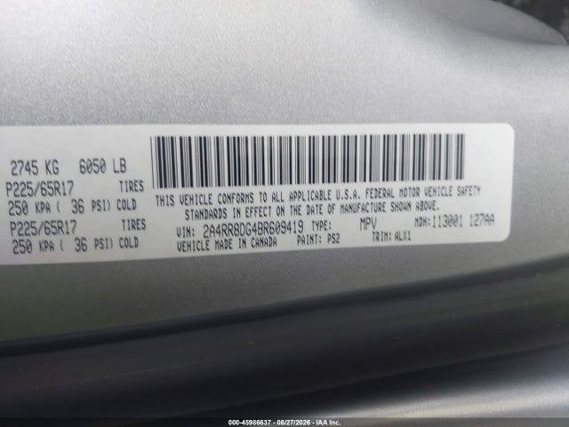 Продаж на аукціоні авто 2011 Chrysler Town & Country Touring-l, vin: 2A4RR8DG4BR609419, номер лоту: 45986637