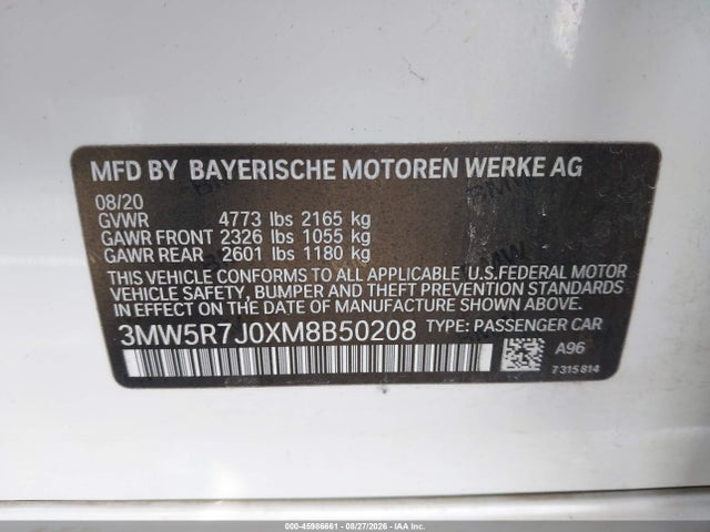 Продажа на аукционе авто 2021 Bmw 330i Xdrive, vin: 3MW5R7J0XM8B50208, номер лота: 45986661
