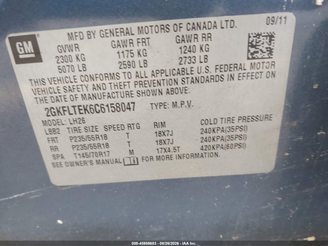 Продаж на аукціоні авто 2012 Gmc Terrain Sle-2, vin: 2GKFLTEK6C6158047, номер лоту: 45986683