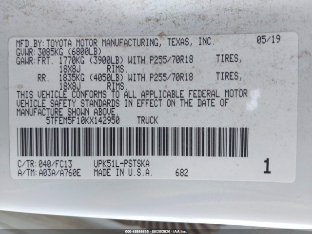 5TFEM5F10KX142950 Toyota Tundra Sr5 4.6l V8