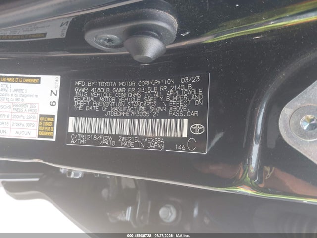 2023 Toyota Corolla Hybrid Se Infrared მანქანა იყიდება აუქციონზე, vin: JTDBDMHE7P3005127, აუქციონის ნომერი: 45986728