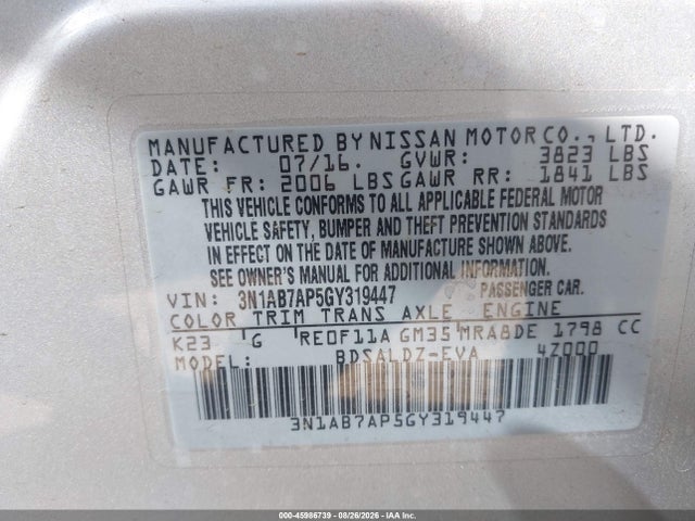 Nissan SENTRA SV 2016 3N1AB7AP5GY319447 Image 9