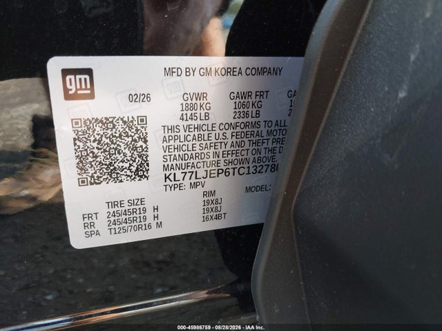 45986759 :رقم المزاد ، KL77LJEP6TC132780 vin ، 2026 Chevrolet Trax Fwd 2rs مزاد بيع