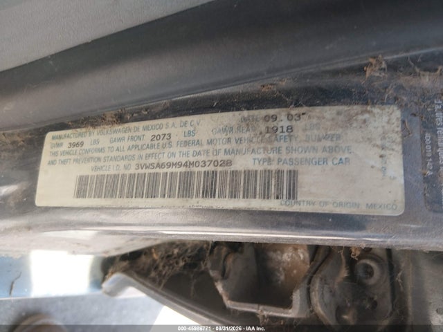 2004 Volkswagen Jetta Gls 2.0l მანქანა იყიდება აუქციონზე, vin: 3VWSA69M94M037028, აუქციონის ნომერი: 45986771