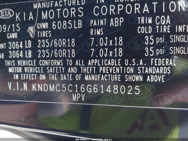 Продаж на аукціоні авто 2016 Kia Sedona Ex, vin: KNDMC5C16G6148025, номер лоту: 45986777