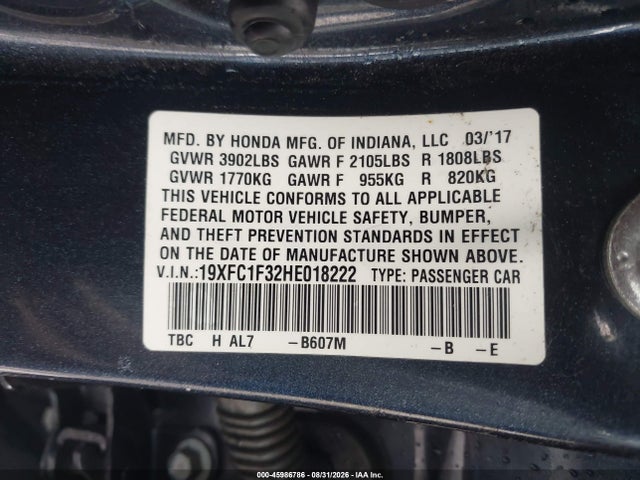 Honda Civic Ex-t 2017 19XFC1F32HE018222 Image 9