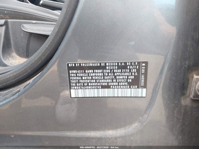 45986792 :رقم المزاد ، 3VWDX7AJ4DM365746 vin ، 2013 Volkswagen Jetta 2.5l Se مزاد بيع
