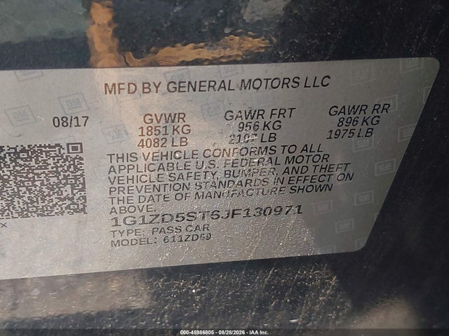 2018 Chevrolet Malibu Lt მანქანა იყიდება აუქციონზე, vin: 1G1ZD5ST6JF130971, აუქციონის ნომერი: 45986805
