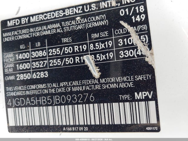 Продаж на аукціоні авто 2018 Mercedes-benz Gle 350 4matic, vin: 4JGDA5HB5JB093276, номер лоту: 45986815