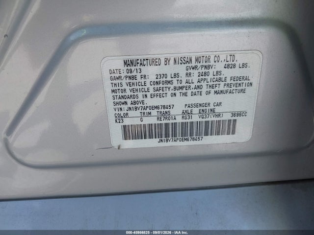 45986825 :رقم المزاد ، JN1BV7AP0EM678457 vin ، 2014 Infiniti Q50 Premium مزاد بيع