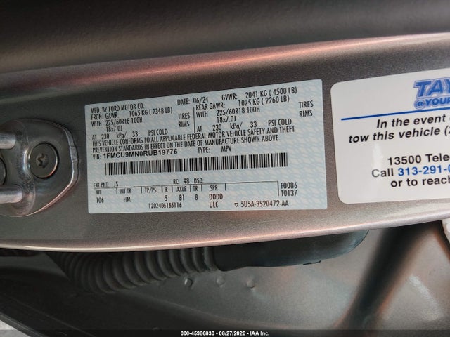 45986830 :رقم المزاد ، 1FMCU9MN0RUB19776 vin ، 2024 Ford Escape St-line مزاد بيع