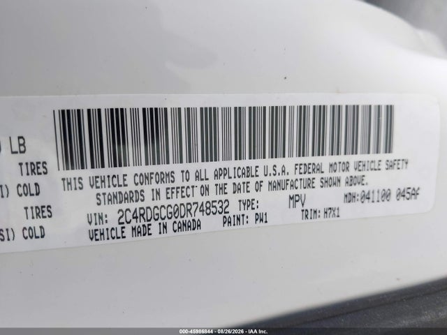 2013 Dodge Grand Caravan Sxt მანქანა იყიდება აუქციონზე, vin: 2C4RDGCG0DR748532, აუქციონის ნომერი: 45986844