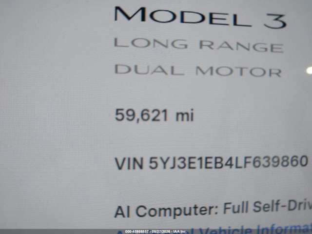 Tesla Model 3 Long Range Dual Motor All-wheel Drive 2020 5YJ3E1EB4LF639860 Image 14