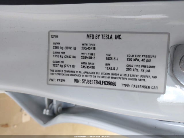 Tesla Model 3 Long Range Dual Motor All-wheel Drive 2020 5YJ3E1EB4LF639860 Image 9