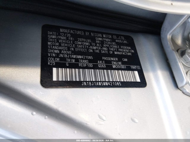 45986862 :رقم المزاد ، JN1BJ1AW5MW421085 vin ، 2021 Nissan Rogue Sport S Awd Xtronic Cvt مزاد بيع