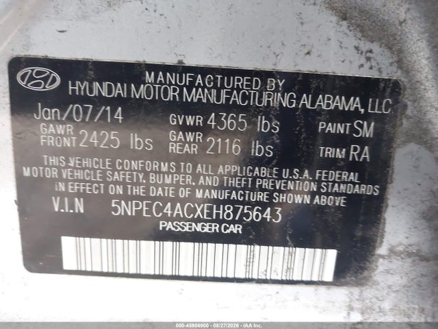 Hyundai SONATA SE 2014 5NPEC4ACXEH875643 Image 9
