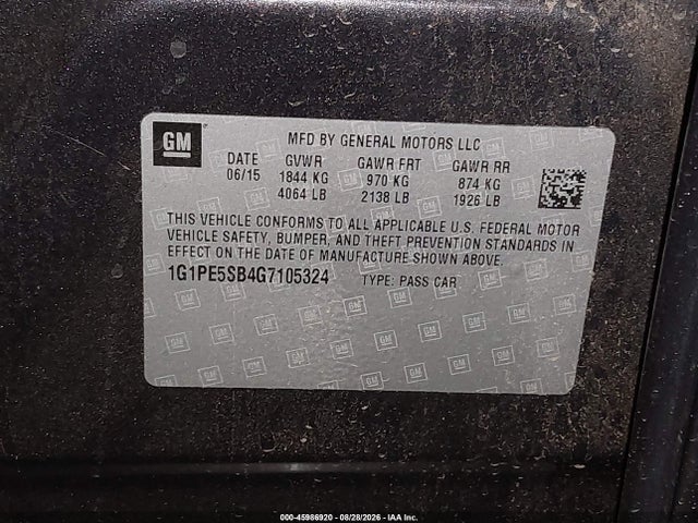 Продажа на аукционе авто 2016 Chevrolet Cruze Limited 1lt Auto, vin: 1G1PE5SB4G7105324, номер лота: 45986920