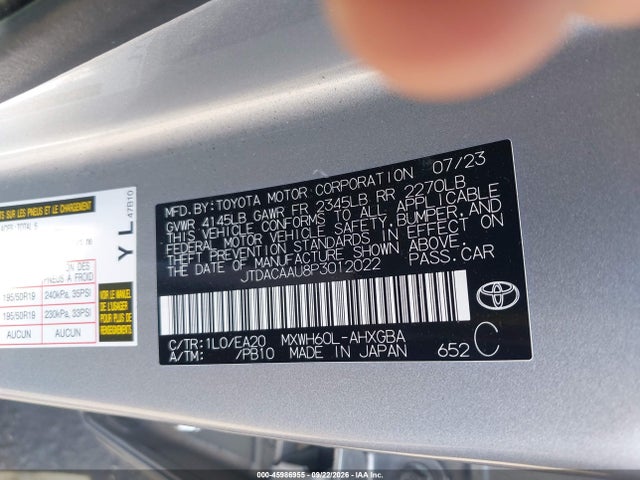 2023 Toyota Prius Xle მანქანა იყიდება აუქციონზე, vin: JTDACAAU8P3012022, აუქციონის ნომერი: 45986955